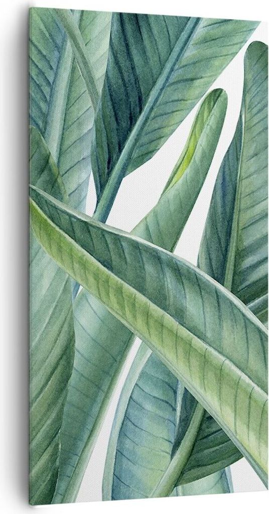Bild auf Leinwand - Leinwandbild - Einteilig - Exotisch Blätter Grün - 65x120cm - Wand Bild - Wanddeko - Wandbilder - Leinwanddruck - Bilder - Wa...