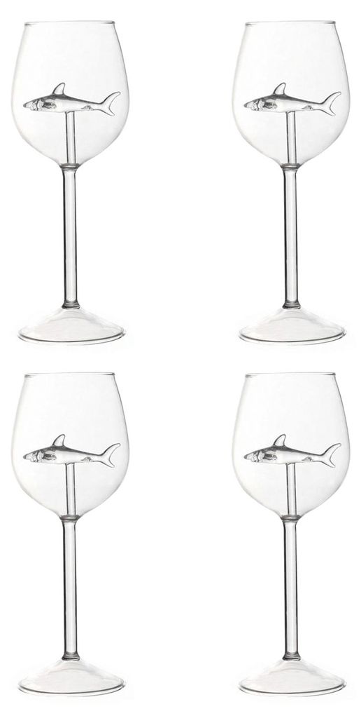 Haifisch-Weingläser-Set, mundgeblasen, bleifrei, origineller Haifisch-Weinbecher, lustiges Geschenk für Weinliebhaber und Haifisch-Fans