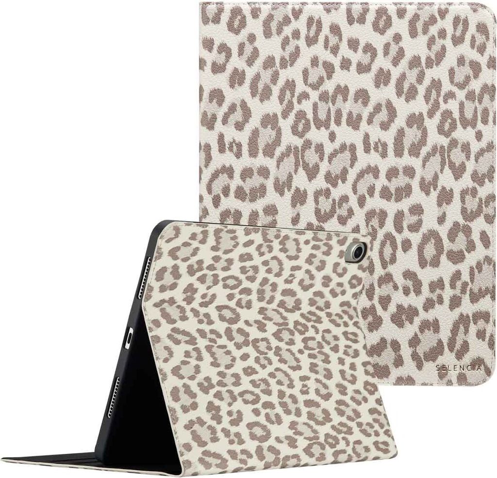 Selencia Sabi Klapphülle mit Leopardenmuster iPad Air 11 Zoll (2025) M3 / (2024) M2 / Air 5 (2022) / Air 4 (2020) - Soft Ivory