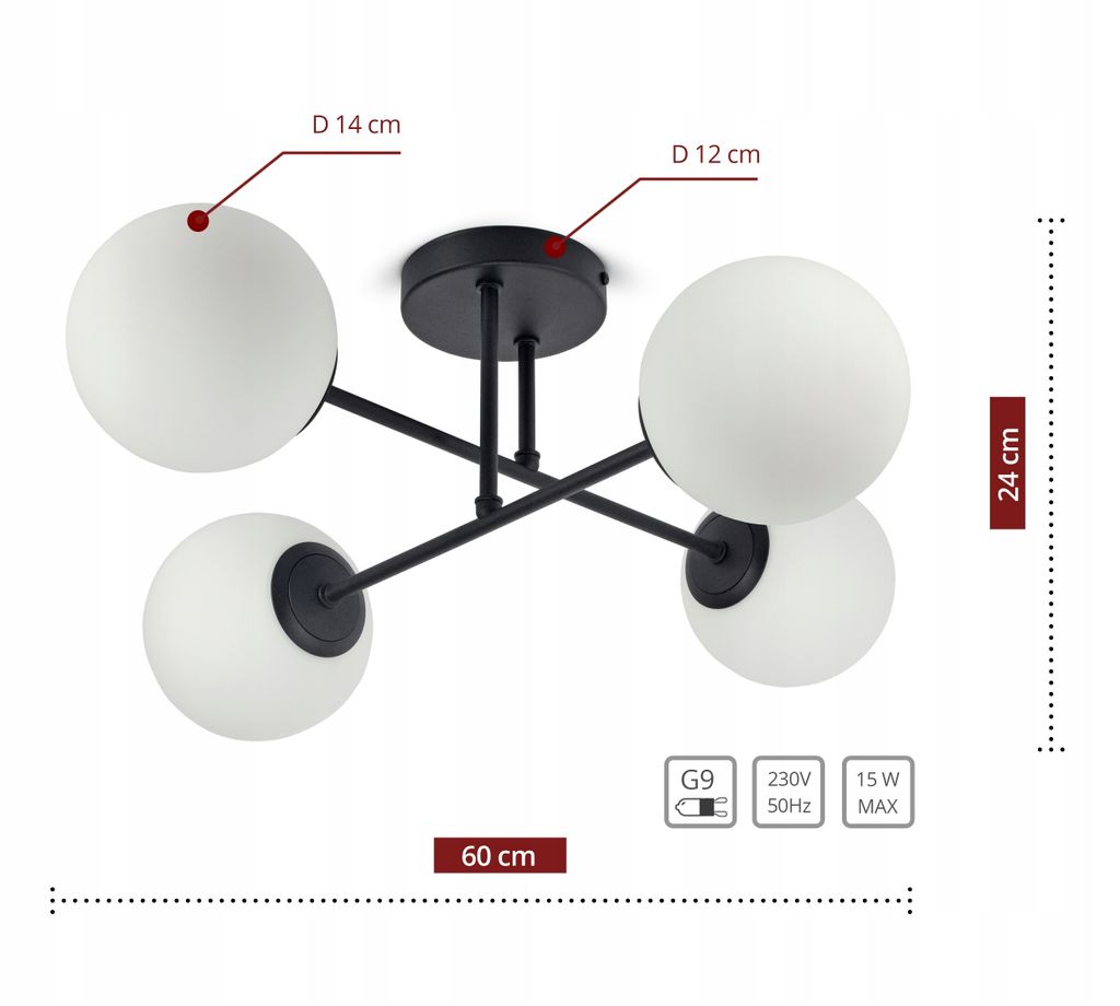 LUXOLAR - Led Deckenleuchte - Deckenlampe 4-flammig schwarz Produktbild 2