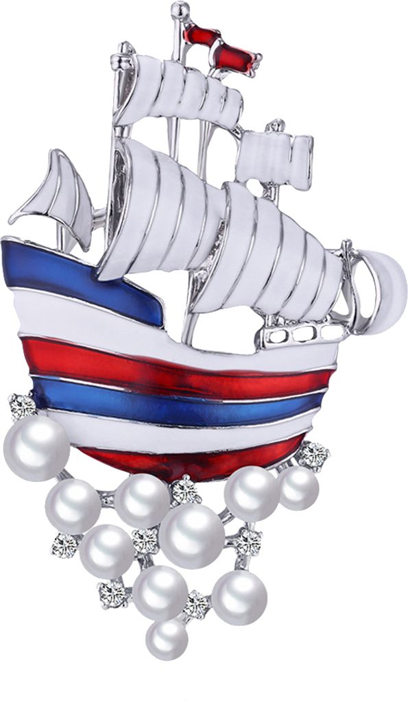 Segelboot-Brosche mit Kunstperle und Strass eingelegt, für Damen, Hemden, Abzeichen