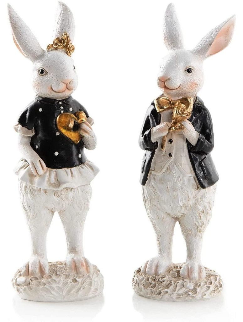 2 Hasen Figuren zum Hinstellen schwarz weiß gold - Produktbild 