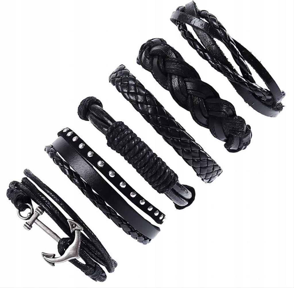 HERREN Lederarmband, Kunstleder-SET, 6er-Set, ANKER, Produktbild 