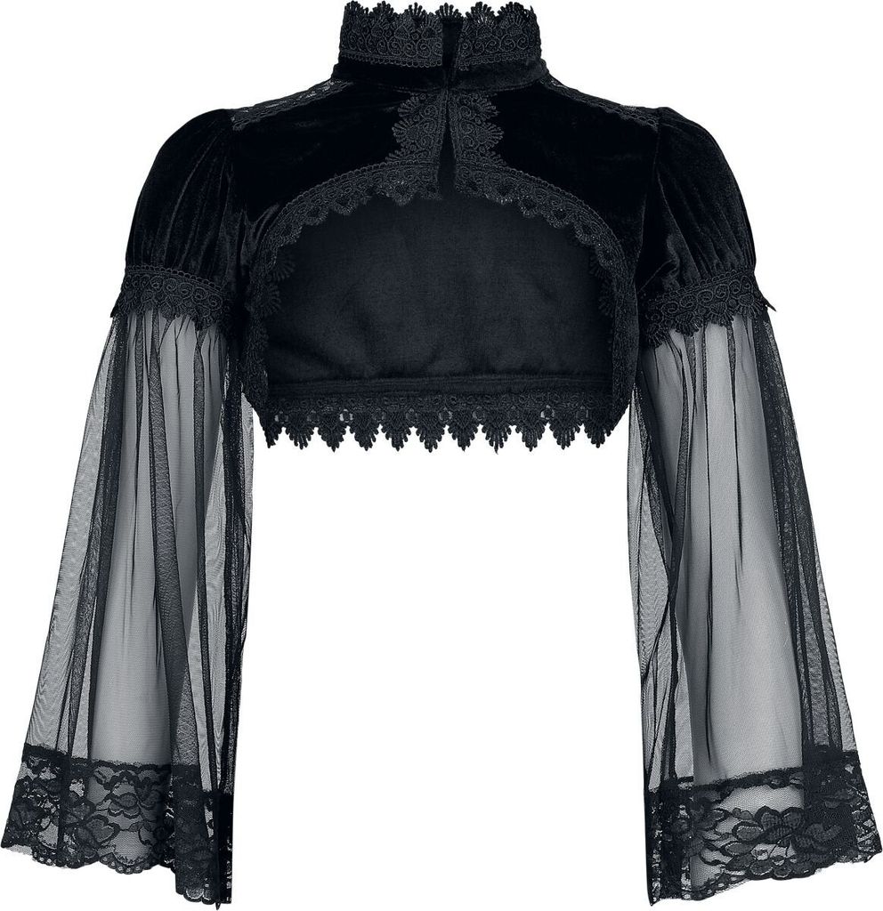 Gothicana by EMP Damen schwarzer Bolero mit Spitzenbesatz und puffigen Oberärmeln XL