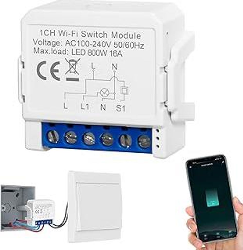 Lichtschalter Smart, Smart Lichtschalter WLAN, WLAN Schalter SmartLife/Tuya App, Mini DIY Lichtschalters SmartHome mit Sprachsteuerung/Timer, Kompa...