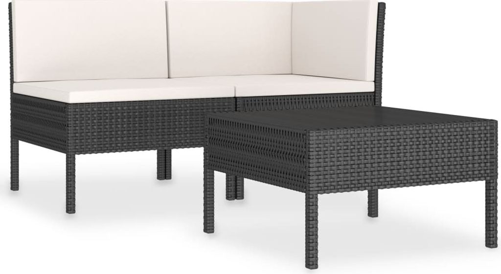 vidaXL Set 3 pezzi da giardino con cuscini in polirattan Immagine del prodotto 