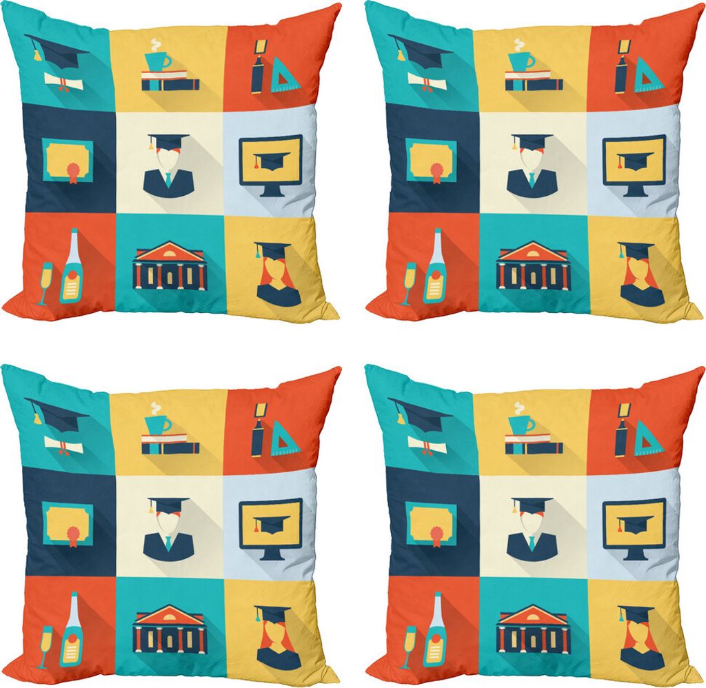 ABAKUHAUS Abschluss Kissenbezug Set (4 Stück), Bunte Quadrate Konzept, Moderner Doppelseitiger Digitaldruck, 40 cm x 40 cm, Mehrfarbig