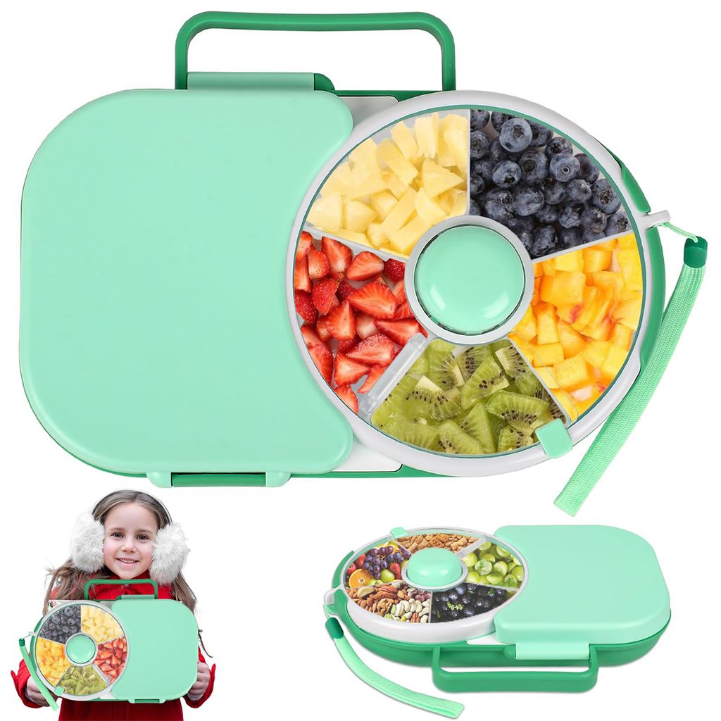 Lunchboxen,Snack Spinner mit Fächern und Deckel,Multifunktionale Baby Snack Spinner mit Tragbarem Box Set,30*22*7cm,Versiegelt, feuchtigkeitsbest...