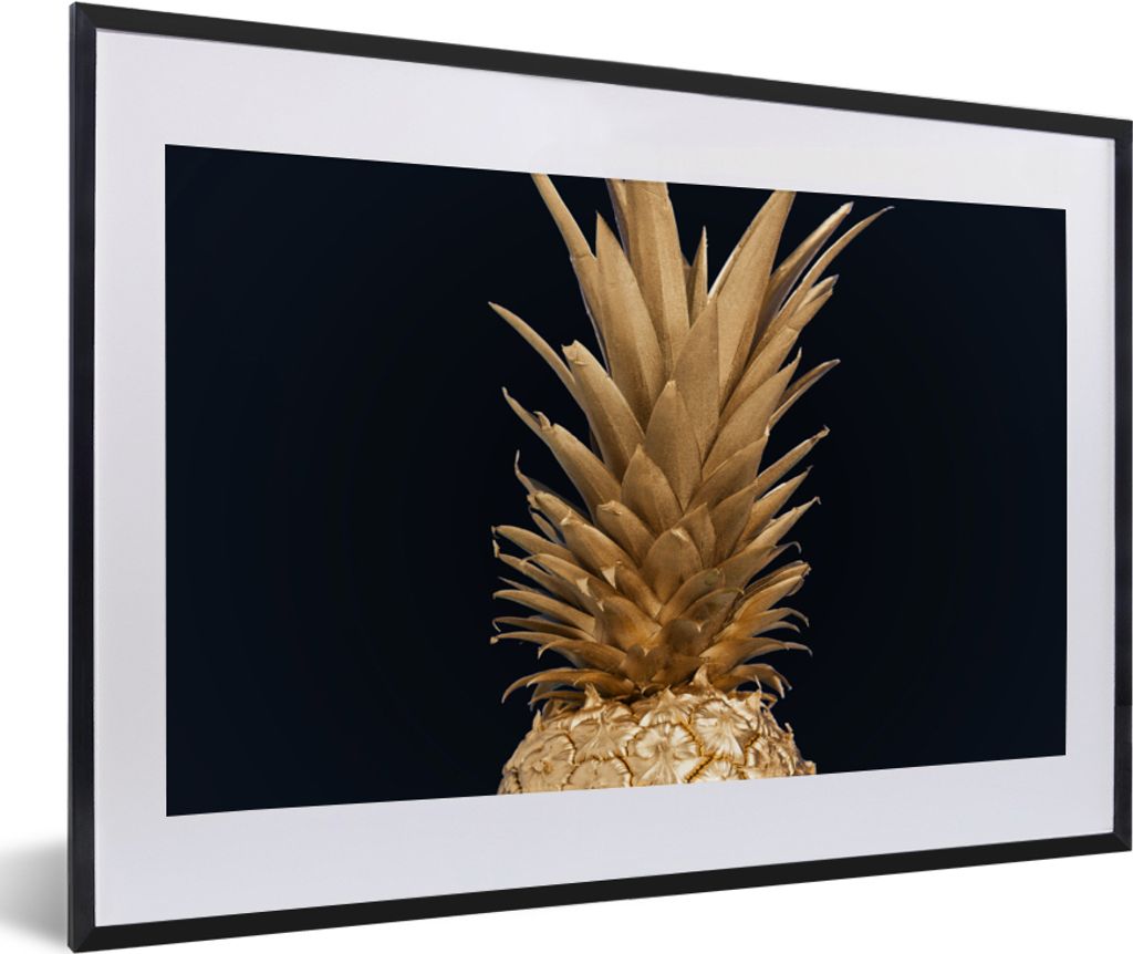 MuchoWow Gerahmtes Poster Ananas - Gold - Farbe - Schwarz - Obst - Luxus 60x40 cm - Poster mit Schwarzem Bilderrahmen Wandposter Rahmen Foto Bild...