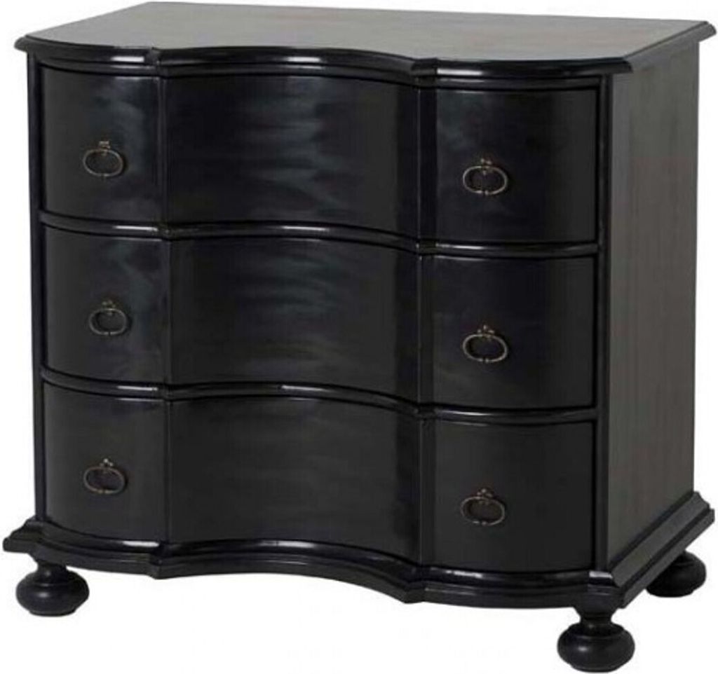 Luxus Barockstil Kommode in Schwarz mit 3 Schubladen Höhe 87 cm, Breite 94 cm, Tiefe 60 cm - Hochwertige Qualität