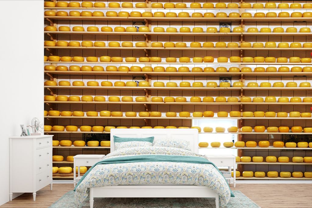 MuchoWow Fototapete für Wohnzimmer oder Schlafzimmer Wandtapete Vinyl Motivtapete Käse - Gouda - Planke - 390x260 cm - Papiertapete
