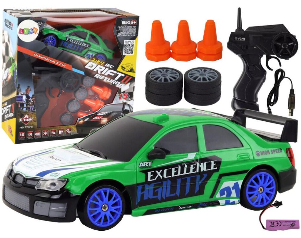 Lean Toys Autko Sportowe Zdalnie Sterowane R/C 1:24 Zielone Wymienne Ko?a