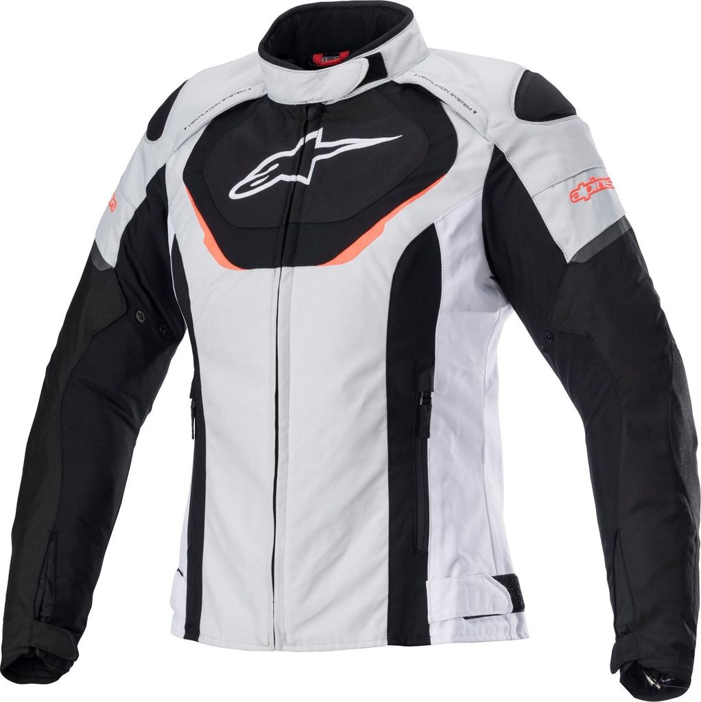 Alpinestars Stella T-Jaws V3 Wasserdichte Damen Motorrad Textiljacke Farbe: Grau/Schwarz/Weiß, Grösse: L