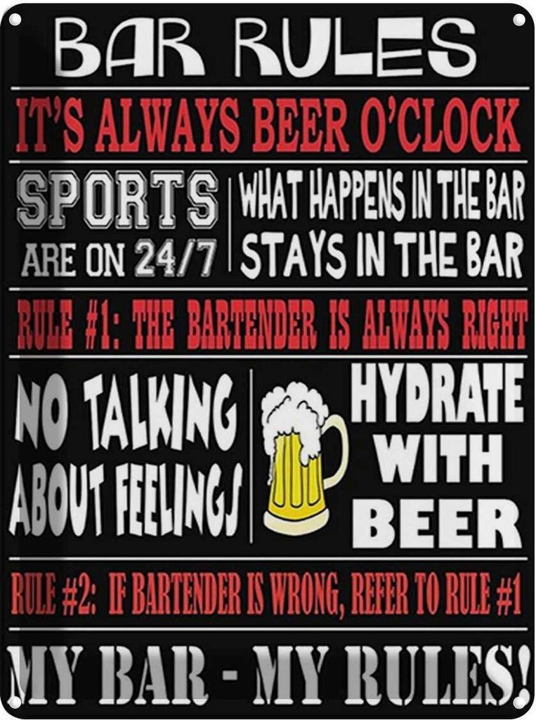 vianmo Blechschild 40x30 cm Bar rules Bier my bar my rules