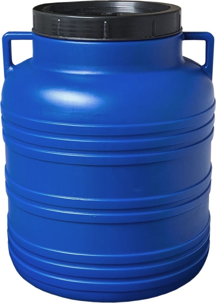 plasteo 20 Liter Weithalsfass blau mit Deckel und Griffen, Lebensmittelecht BPA-Frei Campingtonne Sauerkrautfass Futtertonne Schraubdeckelfass