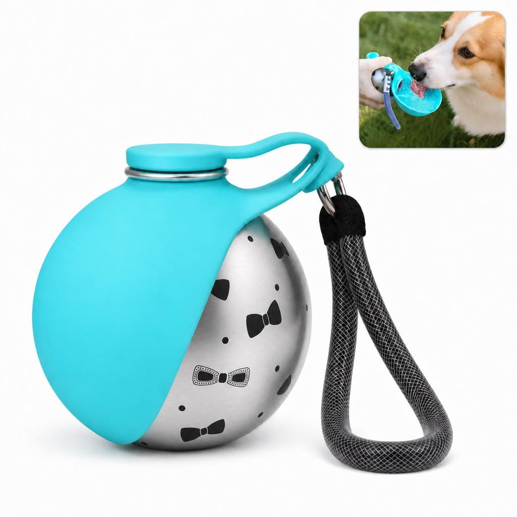 Hunde Trinkflasche Edelstahl 285ml Blau, Tragbar mit Produktbild  KI-generiertes Bild
