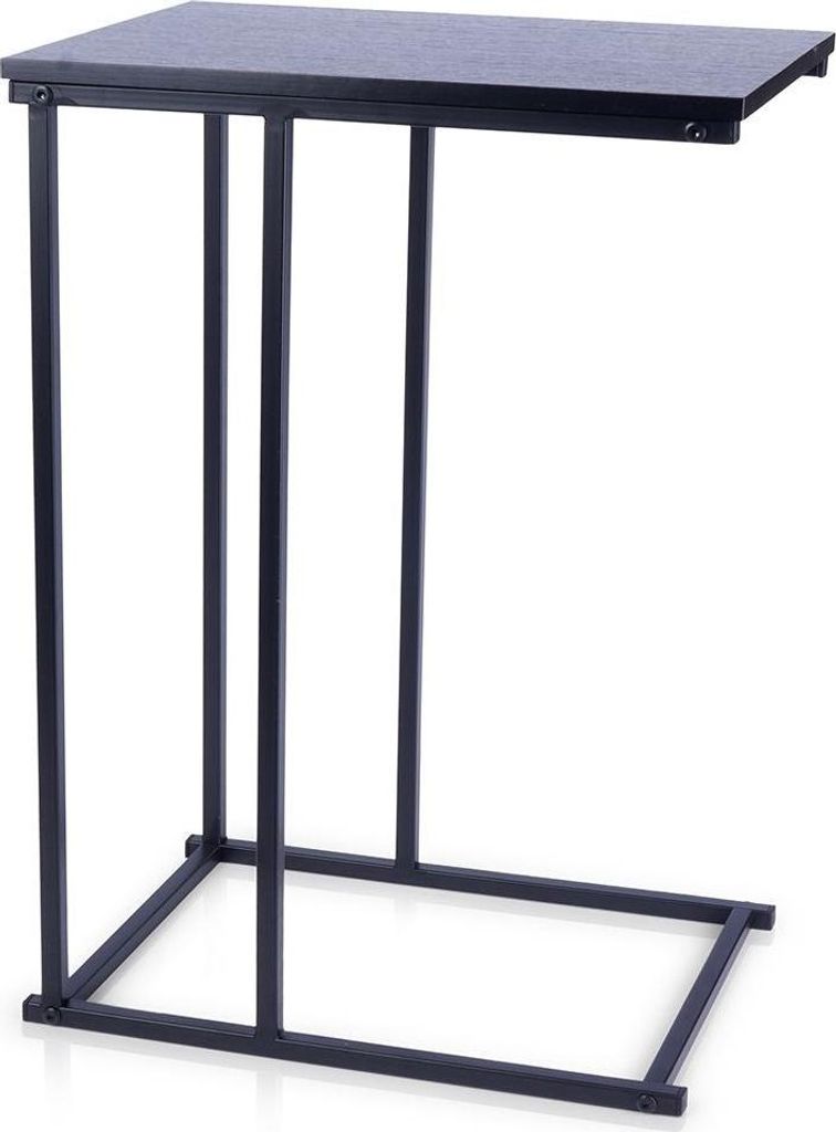 A black side table with an MDF top is shown against a white background.