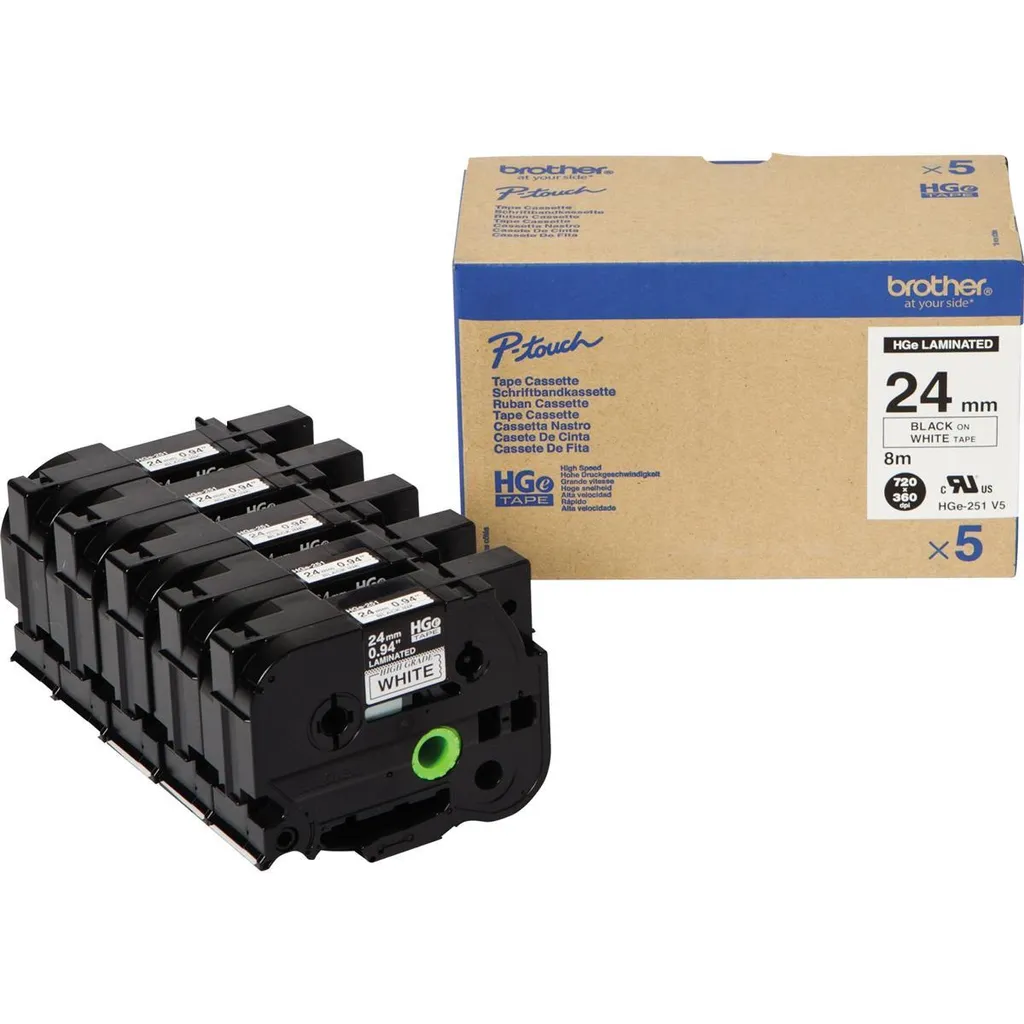 Brother HGE251V5 Nastro Laminato 24mm x 8m Nero su Bianco 5 Pezzi Offerta