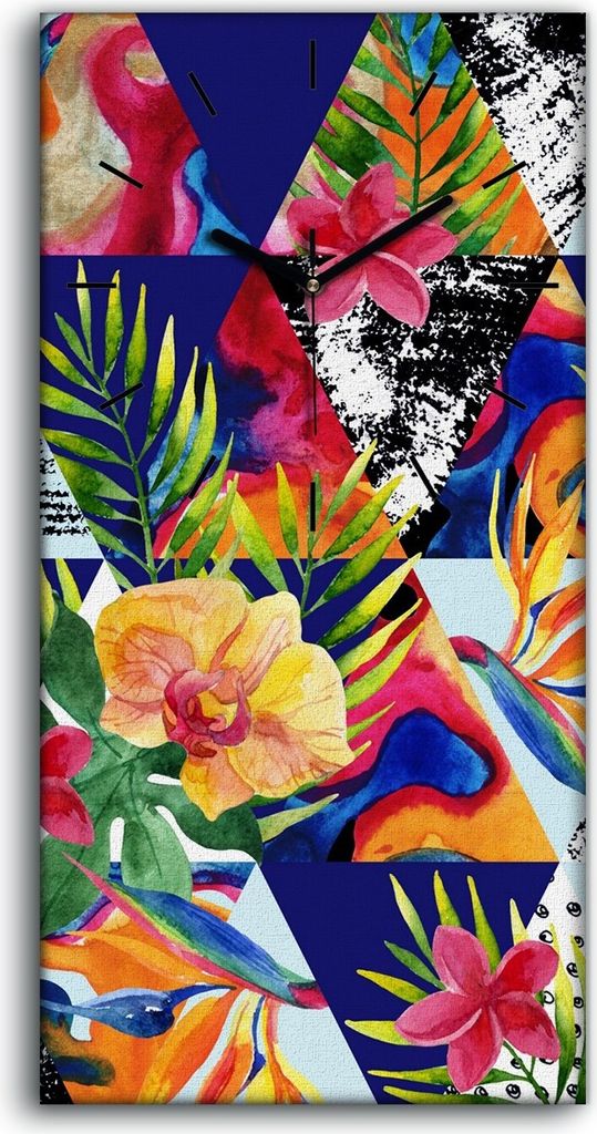 Wandbild Leinwand Bilder Wanduhr Geräuschlos 30x60 Abstrakte Muster Blumen Kunst - schwarze Hände
