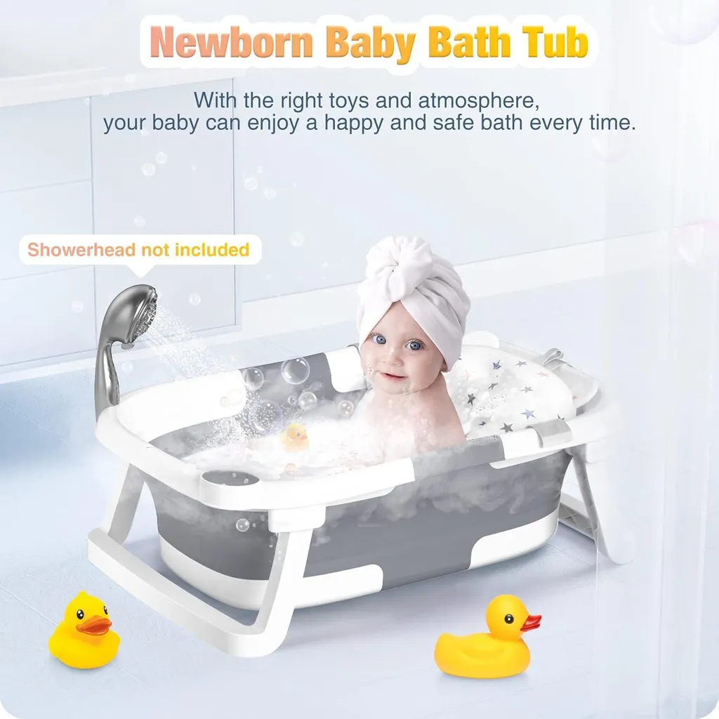 Baignoire Bébé Pliable et Portable en Gris : Solution de Bain Gain de Place