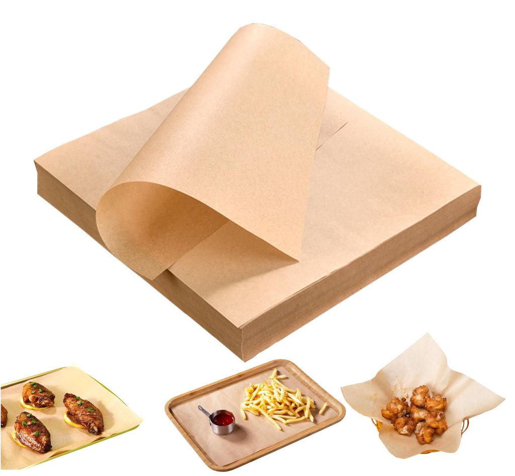 Backpapier für Heißluftfritteusen 22x33cm (100 Stück) – Umweltfreundlich, ölabweisend und als Pergamentpapier geeignet.