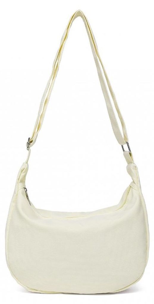 Beigefarbene Baguette-Handtasche aus Stoff mit langem Riemen von Sensi