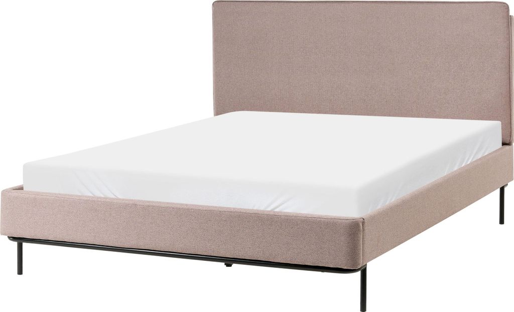 BELIANI Bett Taupe Stoffbezug mit Lattenrost 140 x 200 cm Metallfüße Schwarz Hohes Kopfteil Modern Skandi Polsterbett Doppelbett Schlafzimmer