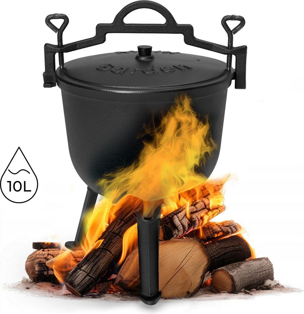 Stehender Gusseisenkessel 10L, Jagdtopf, Feuerstelle, MultiGarden-Grill
