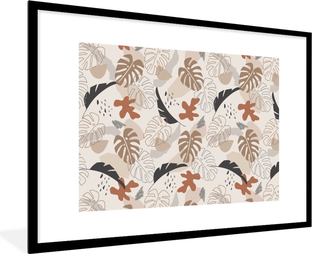 MuchoWow Gerahmtes Poster Sommer - Monstera - Braun 90x60 cm - Poster mit Schwarzem Bilderrahmen Wandposter Rahmen Foto Bilder - Wanddekoration -...