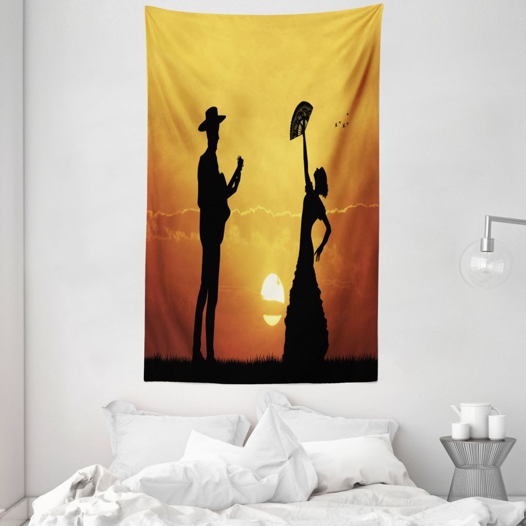 ABAKUHAUS Spanisch Wandteppich und Tagesdecke, Flamenco-Tänzer-Gitarre aus Weiches Mikrofaser Stoff Waschbar ohne Verblassen Digitaldruck, 140 x 2...