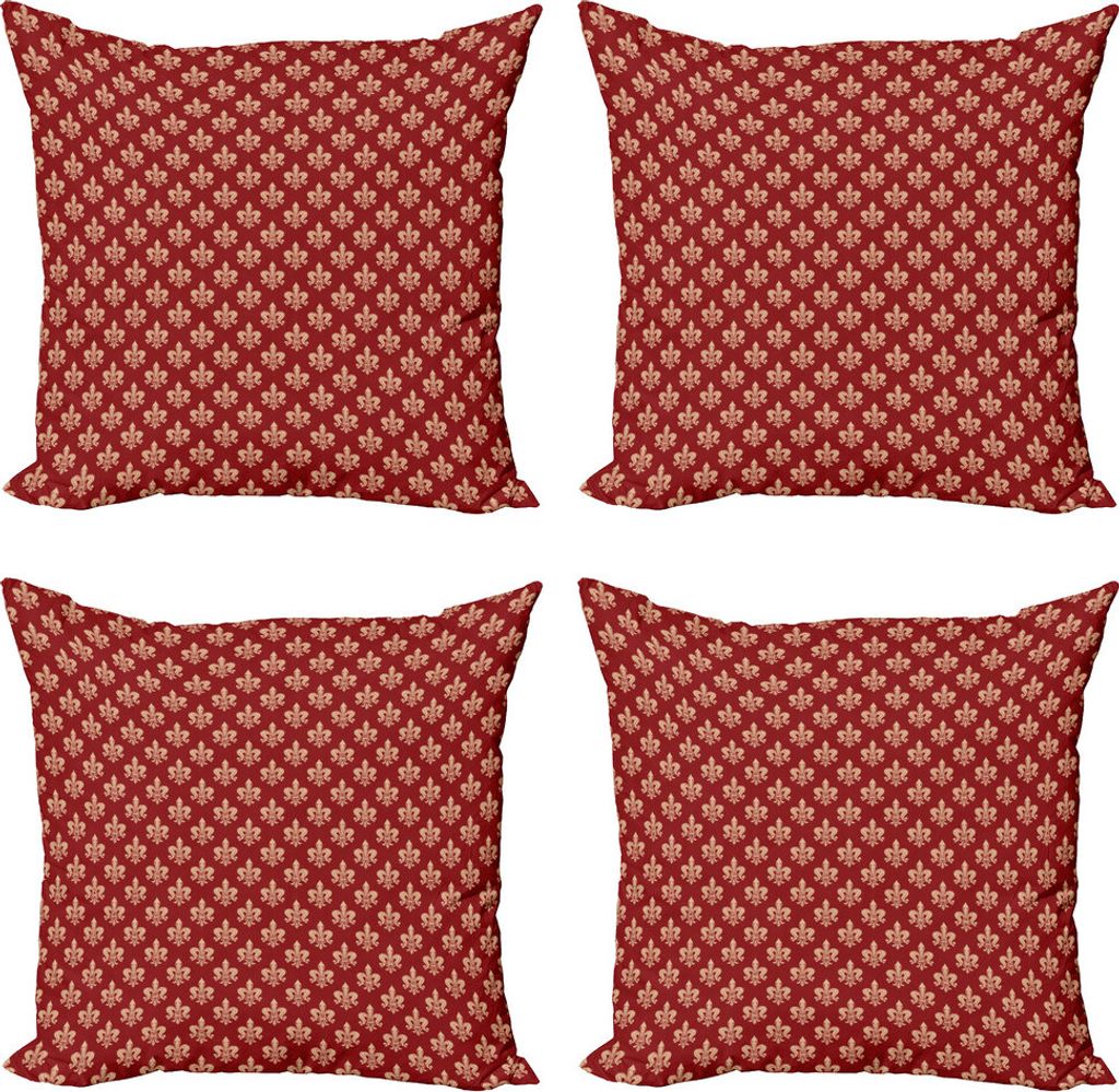 ABAKUHAUS Fleur De Lis Kissenbezug Set (4 Stück), Vintage-wirbelnde Deco, Moderner Doppelseitiger Digitaldruck, 45 cm x 45 cm, Peach und Vermilion