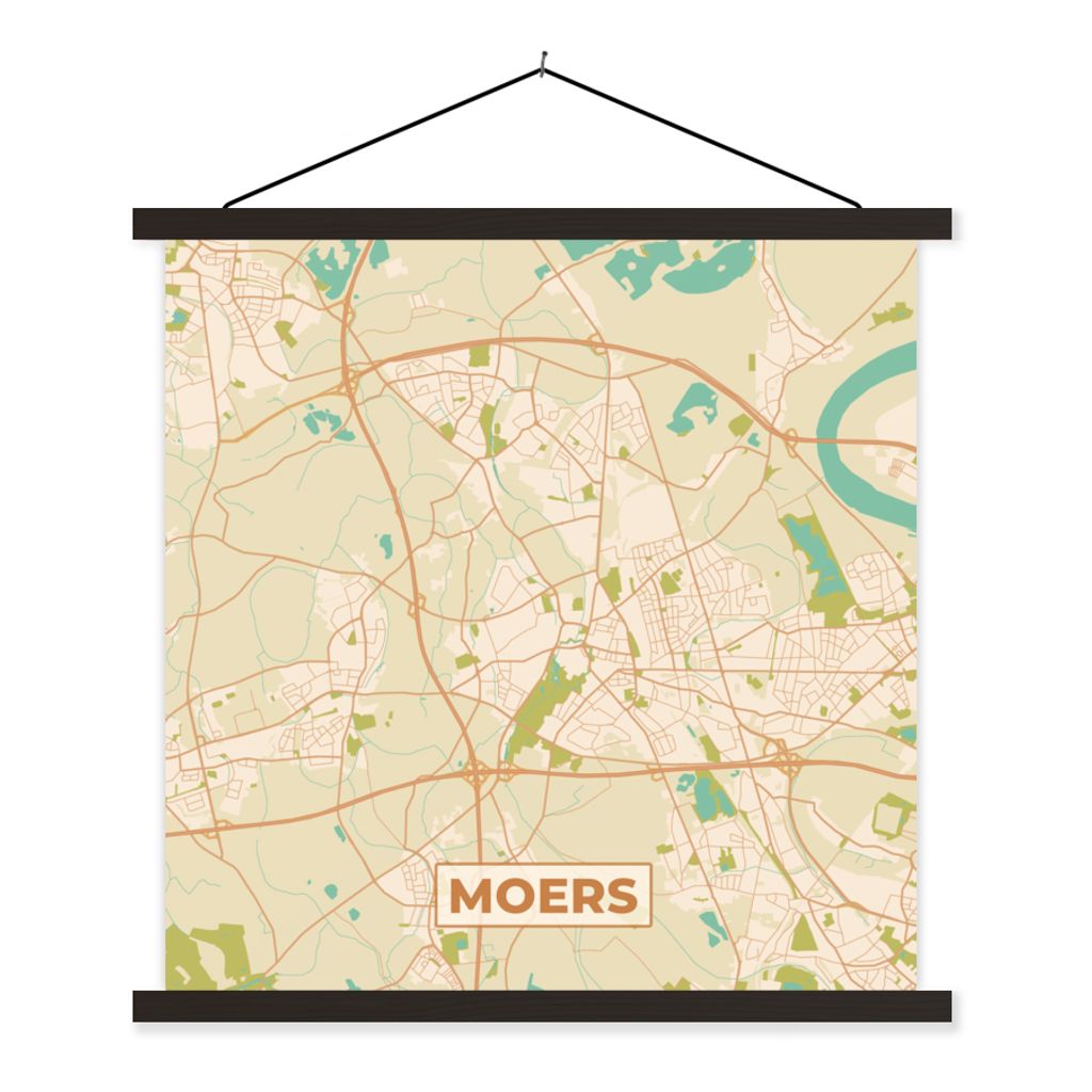 MuchoWow Textilposter Stadtplan - Moers - Karte - Vintage 60x60 cm mit schwarzem Rahmen - Posteraufhänger
