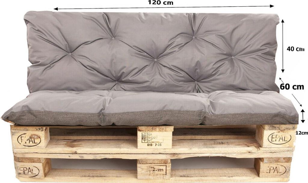 Palettenkissen set 120x60x40cm, Palettenkissen Grau, Produktbild 