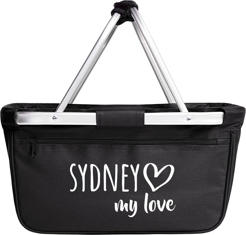 Huuraa Einkaufskorb Sydney my love 20 Liter Black faltbarer Tragekorb Geschenkidee