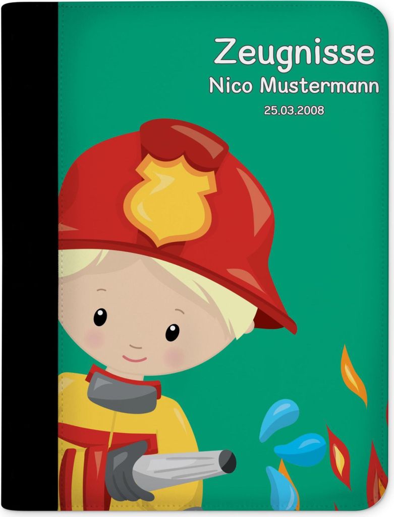 Zeugnismappe, Dokumentenmappe, Ordner A4, Feuerwehr Petrol mit Klarsichthüllen