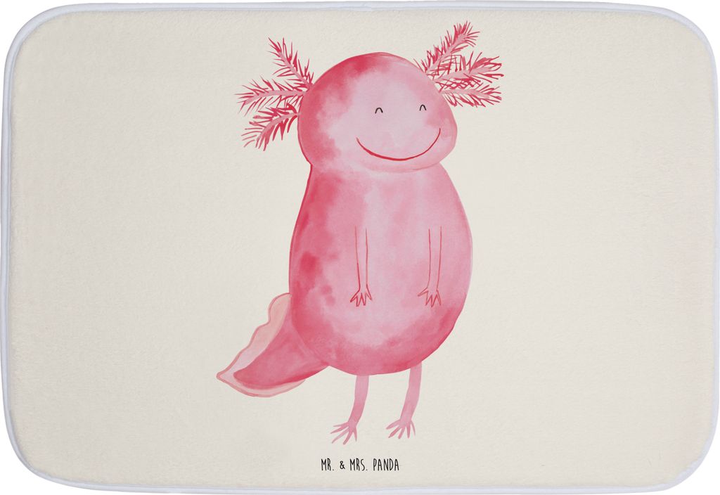 Mr. & Mrs. Panda Badematte Axolotl Glücklich - Weiß - Geschenk, gut Gelaunt, fußmatte bad, Motivation, Gute Laune, Badezimmerteppich, Badteppich...