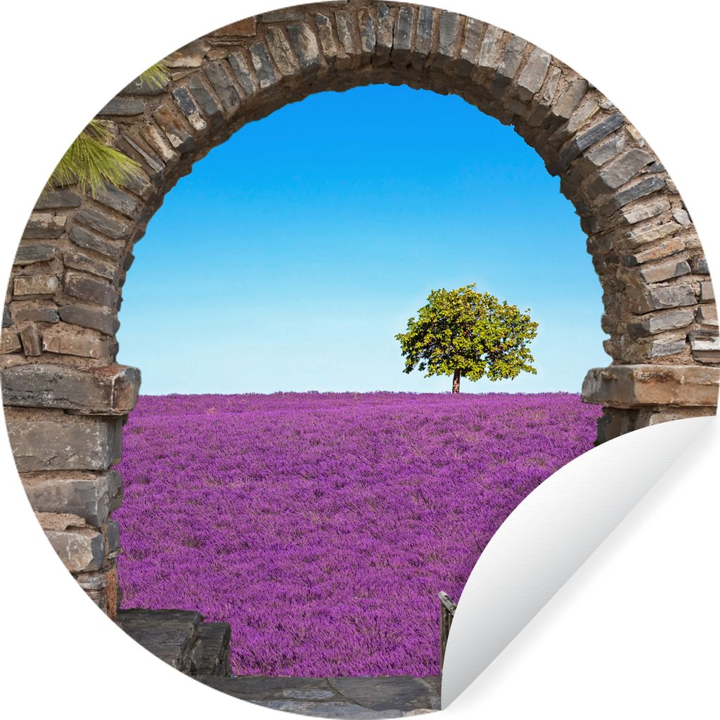 MuchoWow Runde Wandtattoo - Wandsticker Tapete Aufkleber Blumen - Lavendel - Baum - Ansicht Ø 100 cm Selbstklebend und Repositionierbar - Wandau...