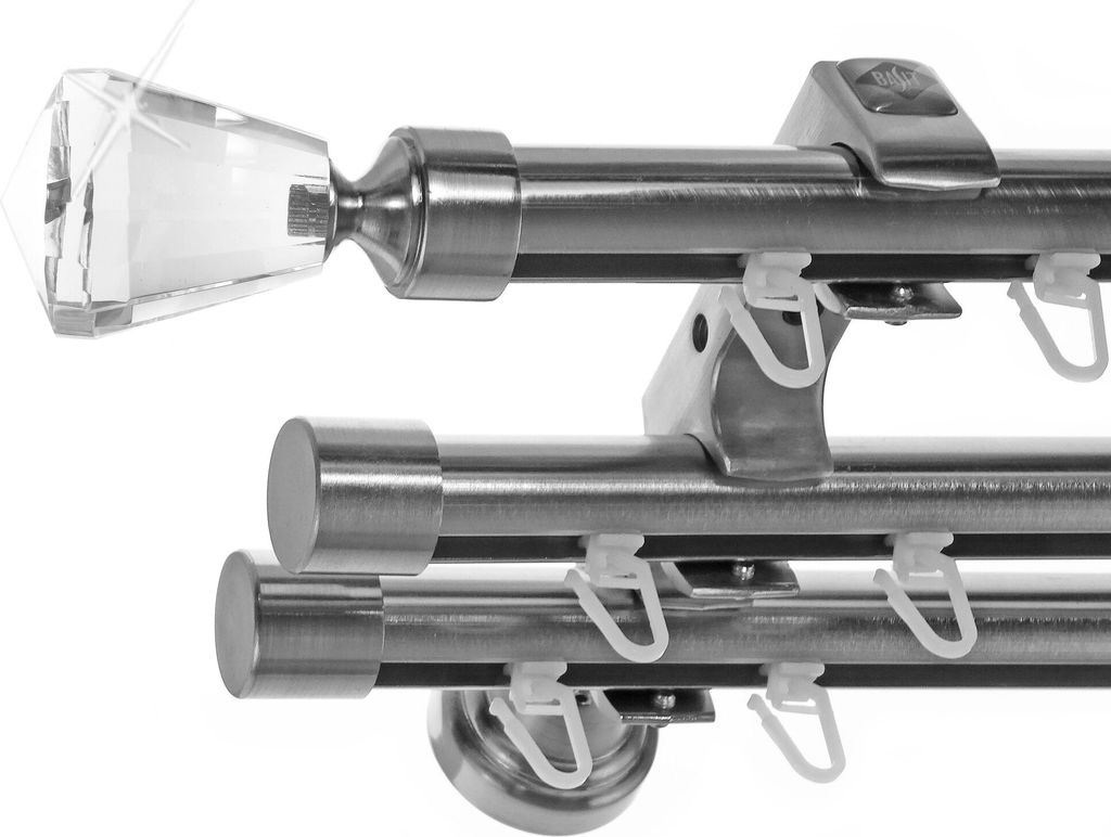 Innenlauf Gardinenstange Ø 20mm Metall Edelstahl Look 3-läufig Wandträger H60III
