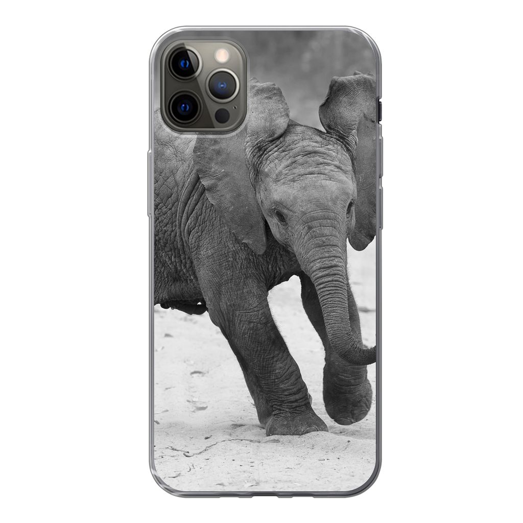 MuchoWow Handyhülle Schutzhülle Hülle für iPhone 12 Pro Max Elefant - Baby - Tiere - Kröte - Schwarz und weiß Silikon Softcase Handy Hülle...