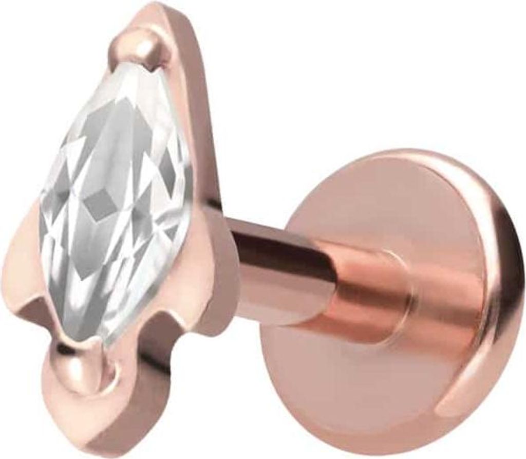 Ohrpiercing, Nasenpiercing Titan Labret mit Innengewinde KRISTALLRAKETE RoséGold Stablänge: 5mm | Stabstärke: 1,2mm