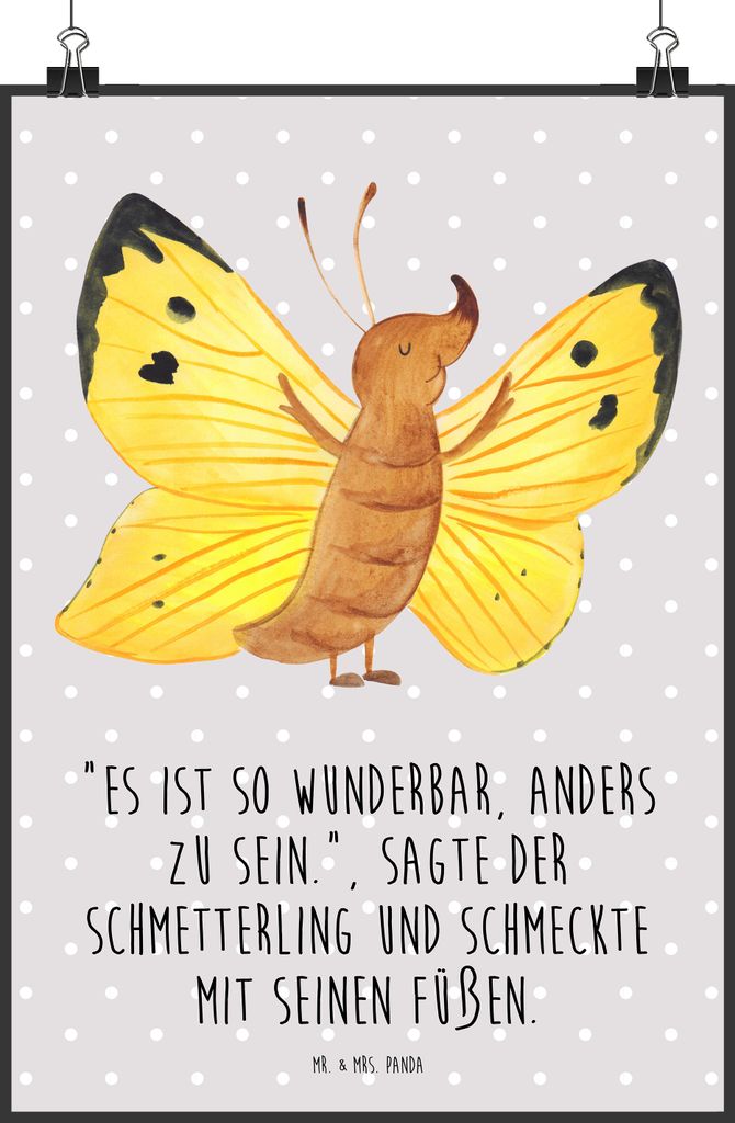 Mr. & Mrs. Panda Bild Schmetterling Zitronenfalter DIN A2 - Grau Pastell - Geschenk, Schmetterlinge, Wandbild, Fakt, Lustige Sprüche, Kunstdruck, ...