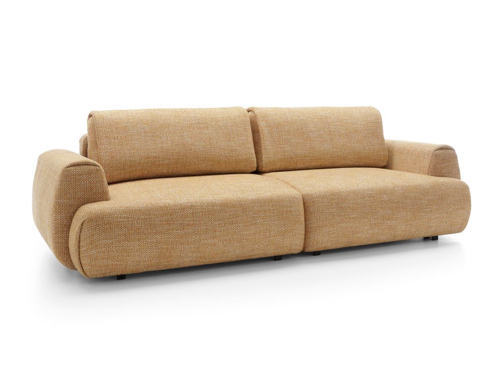 BETTSO Schlafsofa MORENA in Gelb – Modernes Sofa mit Bettkasten, Kissen & Schlaffunktion, bequem & platzsparend