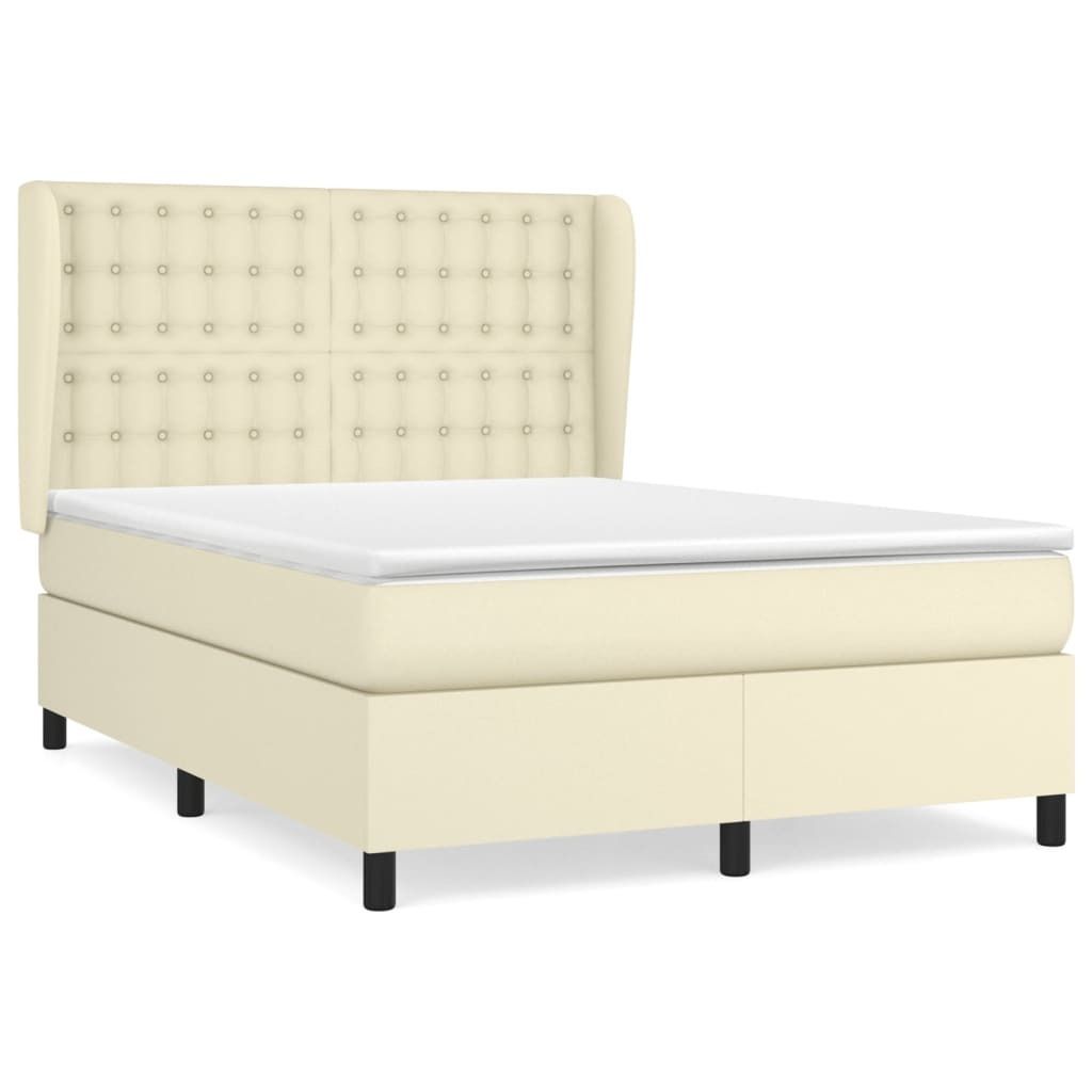 SYFAX Boxspringbett mit Matratze Creme 140x200 cm Kunstleder