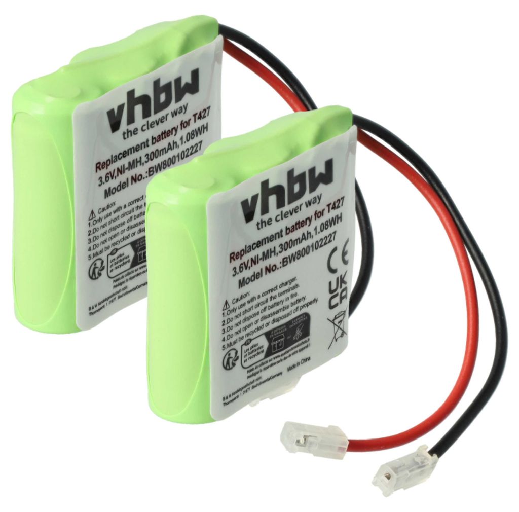 vhbw 2x Akku Ersatz für 30AAAM3BMX, T427 für schnurlos Festnetz Telefon (300 mAh, 3,6 V, NiMH) Grün