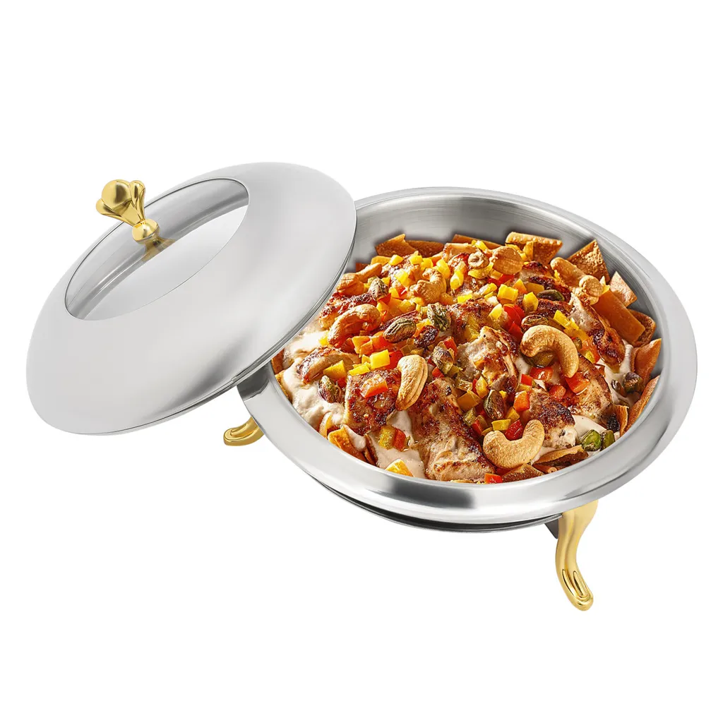 Chauffe-plat pour réception et dîner, chauffe-plat rond doré chic - 2