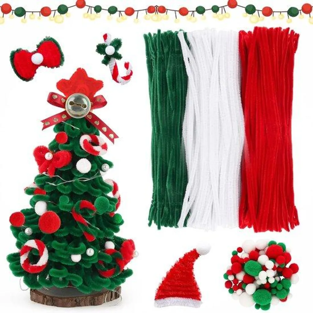 Bougeoirs colorés Noël pack de 300 pièces avec pompons rouge et vert