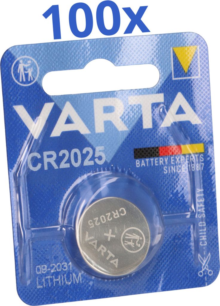 100x VARTA CR2025 Lithium-Knopfzelle 3V 1er Blister