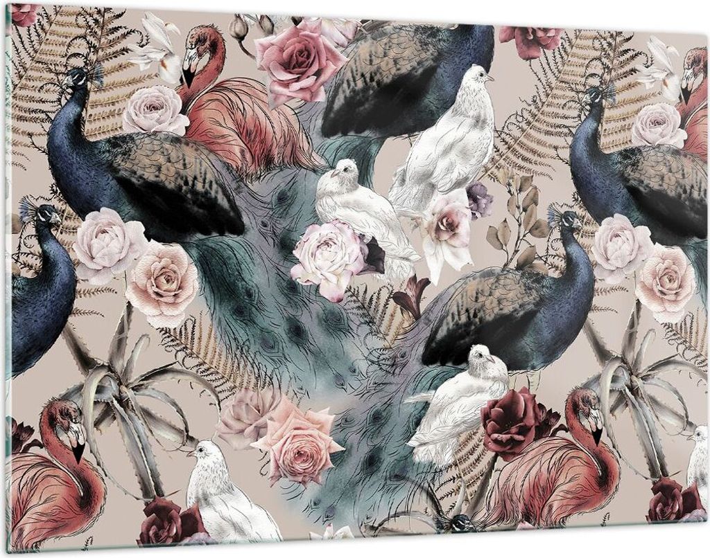 Bilder auf glas - Einteilig - Pfauen Squab Flamingos - Produktbild 