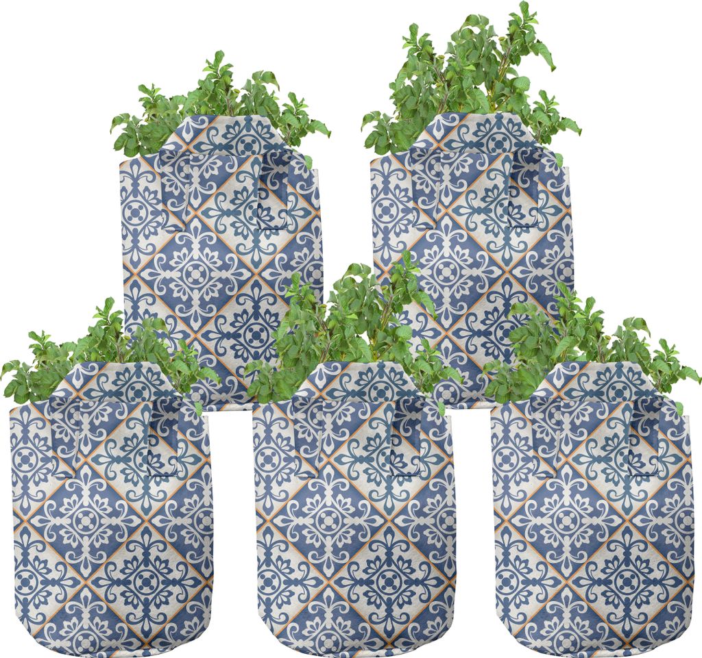 ABAKUHAUS marokkanisch Zuchttöpfe 5er-Pack, Azulejo Keramik Motiv, hochleistungsfähig Stofftöpfe mit Griffen für Pflanzen, 7 Gallonen, Blau Cre...
