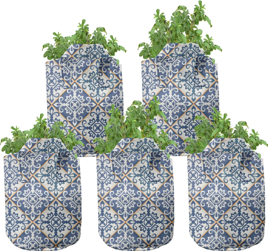 Pots en tissu 5 gallons avec poignées motif Azulejo bleu et crème